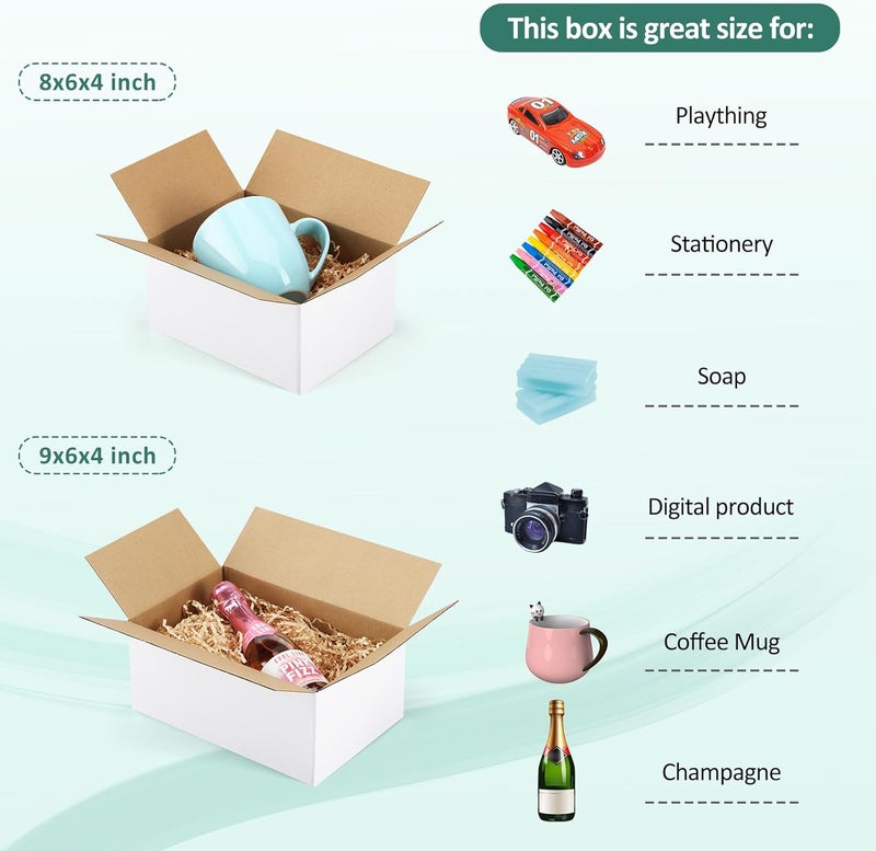Eupako 30 Pack Small Shipping Boxes Assorted Sizes, 8x6x4 & 9x6x4 15 PCS Each Small Boxes, White Corrugated Box Mailers, Cardboard Boxes for Packaging Small Business, Mailing - Image 3